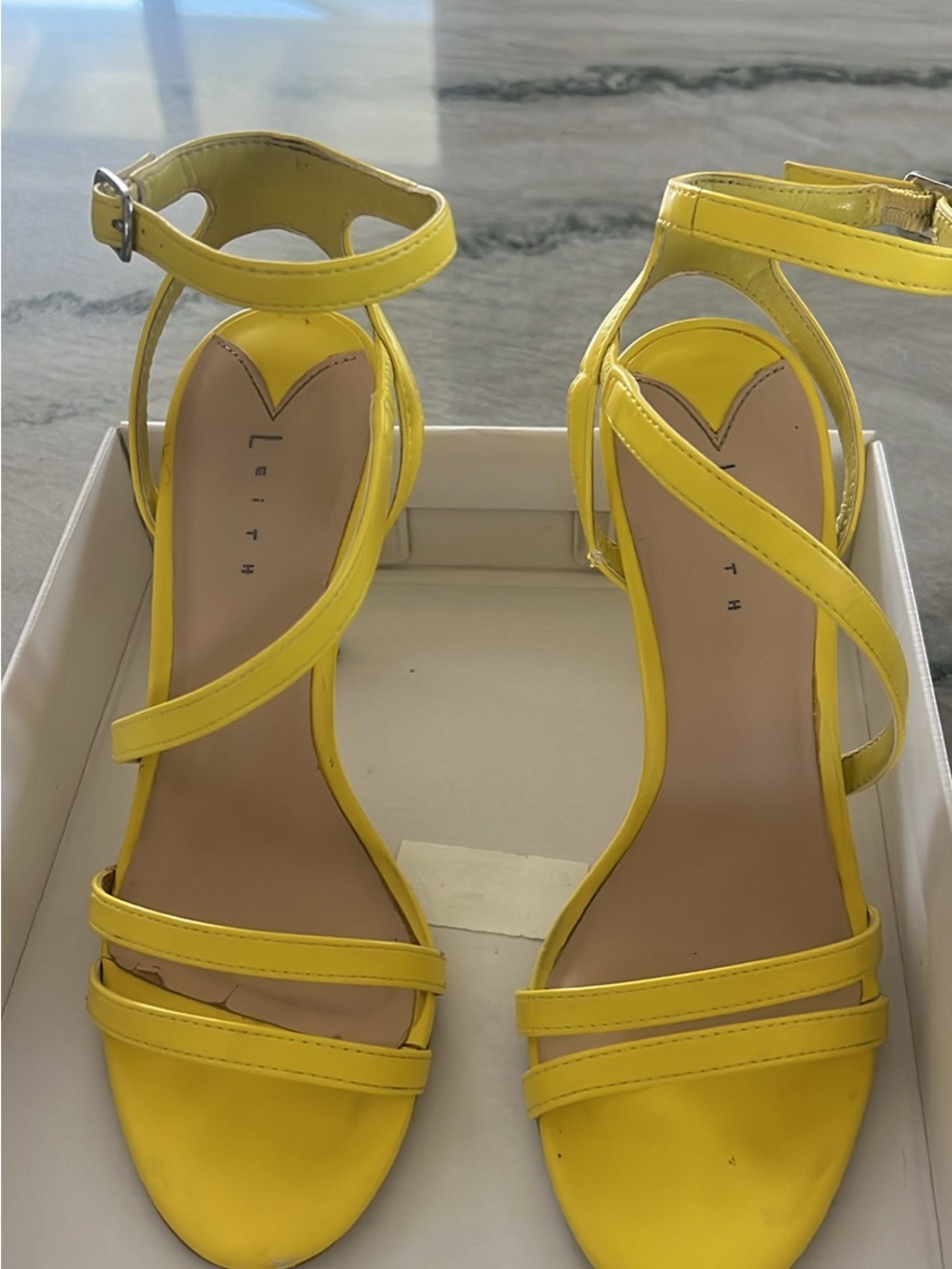 Leith Yellow Strappy Ankle-Strap Heels